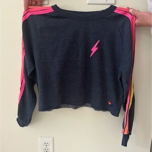 COPY - Aviator Nation Bolt Cropped Classic Crewneck in Heather Navy Neon